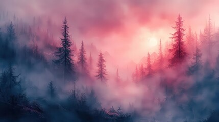 Fototapeta premium ethereal forest landscape dreamy watercolor style blending reality and imagination soft pastel hues evoking tranquil and mystical atmosphere