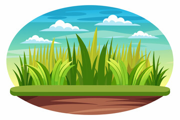 Obraz premium Lush Green Grass Patch with a Blue Sky and White Clouds Background