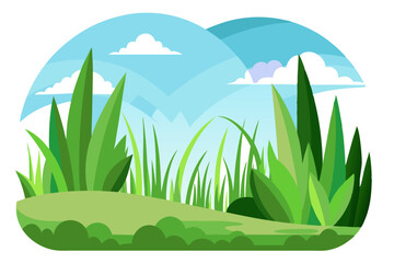 Obraz premium Lush Green Grass Field Under a Blue Sky With White Clouds