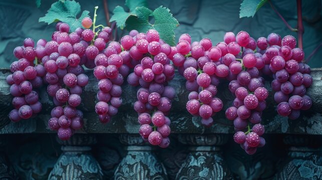 Close-up of fresh red grapes with water droplets at Haras de Pirque winery
