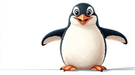 Fototapeta premium Cute Cartoon Penguin with Big Eyes and Open Mouth Smiling