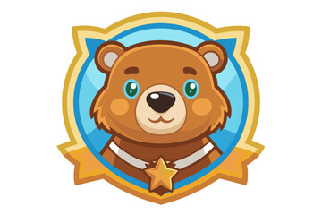 Obraz premium Cartoon Bear with a Star in a Gold Medallion
