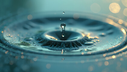 Crystalline Water Droplet Suspended in Ethereal Bokeh, A Mesmerizing Macro Photography Study of Nature's Perfection