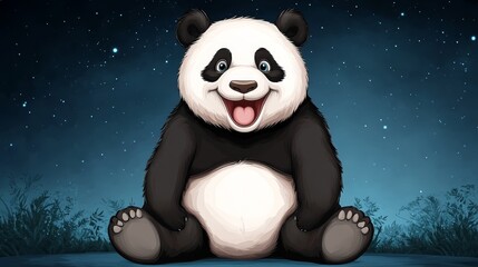 Cute Panda Bear Sitting Under a Starry Sky