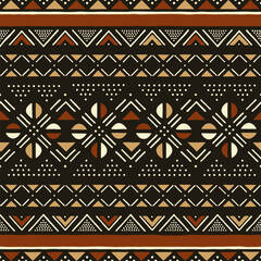 African seamless pattern. Traditional mud cloth, bogolan. Tribal fabric. Abstract hand drawn background.