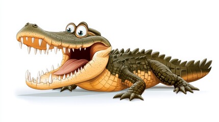 Obraz premium Funny Cartoon Alligator With Open Mouth And Big Teeth