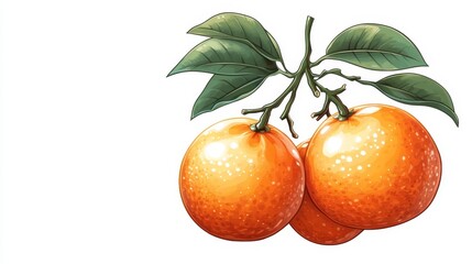 Fresh Orange Fruit on Branch with Green Leaves