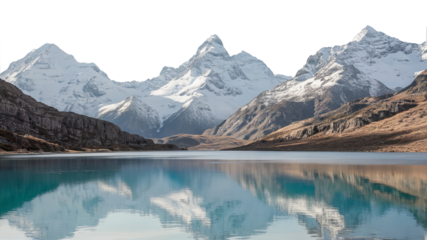 Beautiful mountain range with a large body of water in the foreground isolated on transparent background