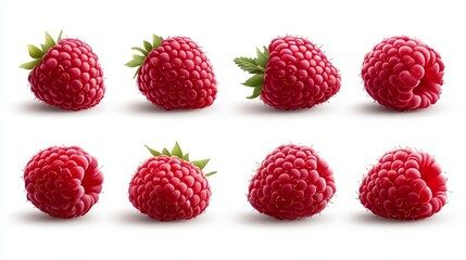Fresh Raspberries Isolated on White Background     Different Views