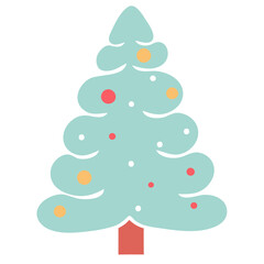 A simple, stylized Christmas tree with colorful ornaments