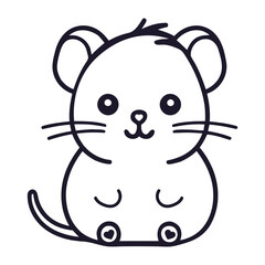 A cute cartoon mouse with large eyes and ears, sitting with a simple black outline on a white background