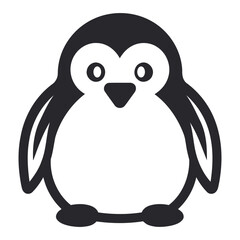 A cute black and white penguin with large eyes and a simple, minimalist design