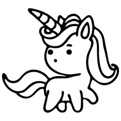 A cute white unicorn with a horn and flowing mane