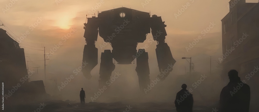Poster robots destroying cities and destroying structures in future apocalypse.