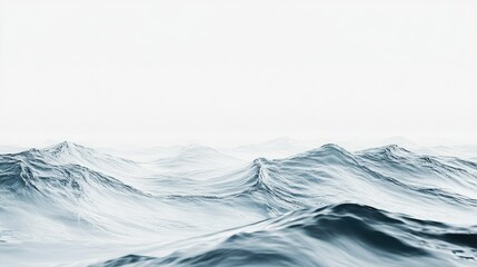 Elegant close-up of crystal-clear water waves against a stark white background, highlighting the gentle undulations and purity.