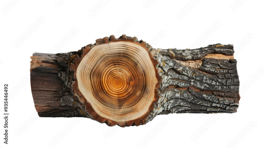 Poster close-up of a rustic tree log showing textured bark and high-contrast wood grain patterns