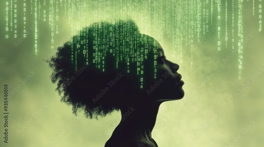 Poster featuring an augmented reality ai in college, an african american coding and machine learning studen