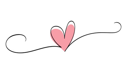 Continuous one line drawing heart with color shape. Vector illustration