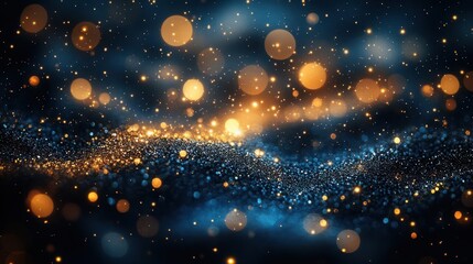 Obraz premium luxurious teal and gold abstract shimmering bokeh lights rich jewel tones elegant swirls of glitter opulent holiday atmosphere dreamy festive background