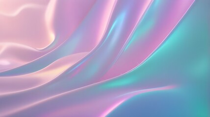 Abstract Iridescent Holographic Fabric Background with Soft Pastel Waves and Glossy Satin Texture