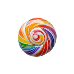 Close-up photo of a colorful rainbow swirl lollipop isolated on transparent background