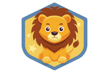 Fototapeta premium Cartoon Lion with Mane Inside a Hexagon with Stars