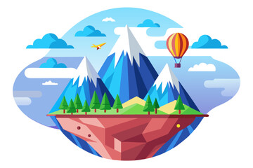 Obraz premium Floating Mountain Range with Hot Air Balloon and Glider