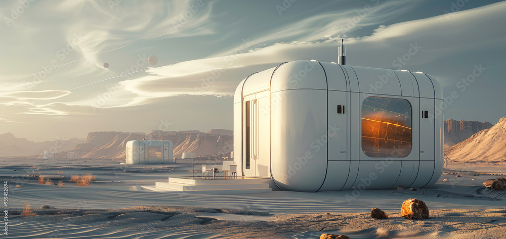 Aufkleber miniaturized portable nuclear power units being tested in a remote desert, providing sustainable ene