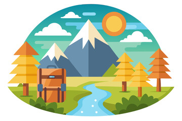 Fototapeta premium A Suitcase in Front of a Mountain Landscape with a Stream
