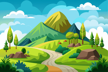 Obraz premium Winding Path Through a Verdant Mountain Landscape