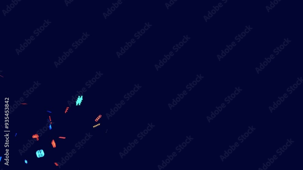 Poster symbols form whorls, information ai construction of digits. vj loop hologram abstract multicolored b