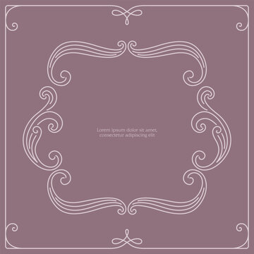 Series of vintage princess frame background layout template story book cover paper page in dusty mauve pink blush line drawing