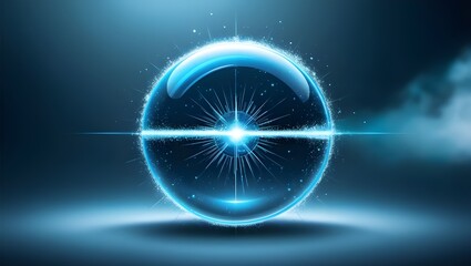 Obraz premium Blue Bubble Sphere Protection Shield, Sparkling Particles and Light Beams, Vector Icon Illustration