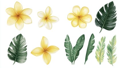 Obraz premium A lush green nature scene with tropical flowers and leaves