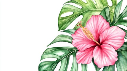 Fototapeta premium Exotic blooms and lush greenery create a bright and tropical floral arrangement