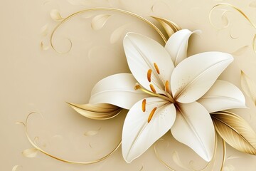 Golden leaves and buds cover stucco lilies against a golden sky