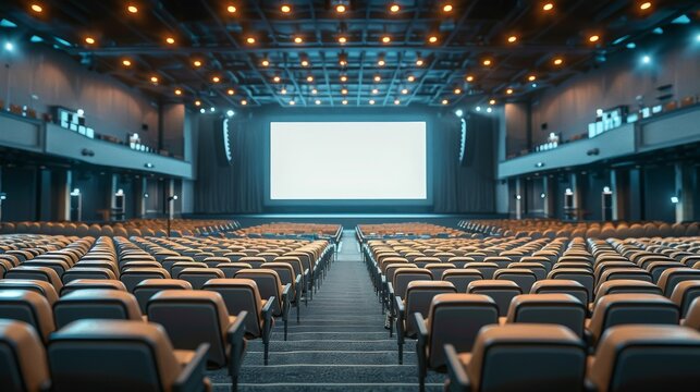 A clean and modern mockup of an empty billboard in a tech conference room. Perfect for presentations and design projects.