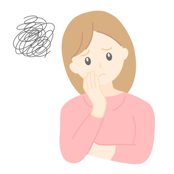 recommend clip art: 悩んで頭の中がモヤモヤな女性のイラスト素材