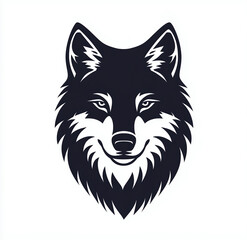 Vector logo of a wolf, black on a white background, simple design, no shadows, symmetrical design, flat vector graphics, symmetrical.
