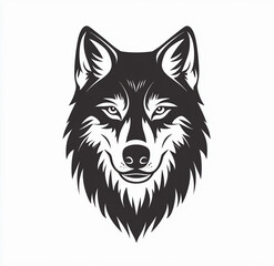Fototapeta premium Vector logo of a wolf, black on a white background, simple design, no shadows, symmetrical design, flat vector graphics, symmetrical.