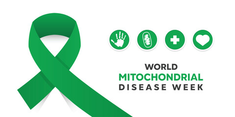 World Mitochondrial Disease Week. Ribbon, hand, cell, plus icon and heart. Great for cards, banners, posters, social media and more. White background.