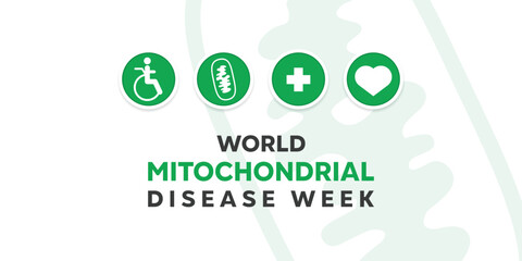 World Mitochondrial Disease Week. Patient, cell, plus icon and heart. Great for cards, banners, posters, social media and more. White background.