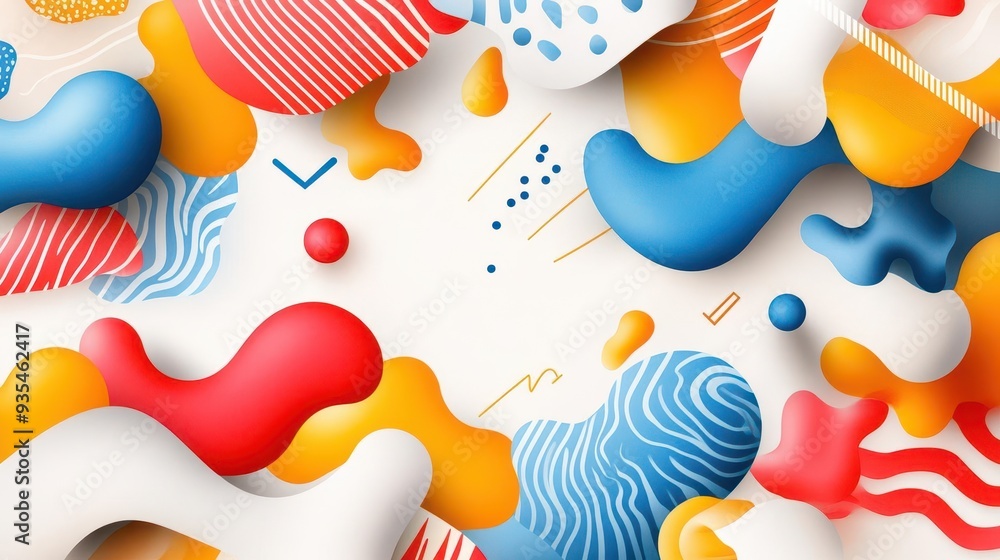 Poster abstract colorful background with 3d fluid shapes and geometric patterns.