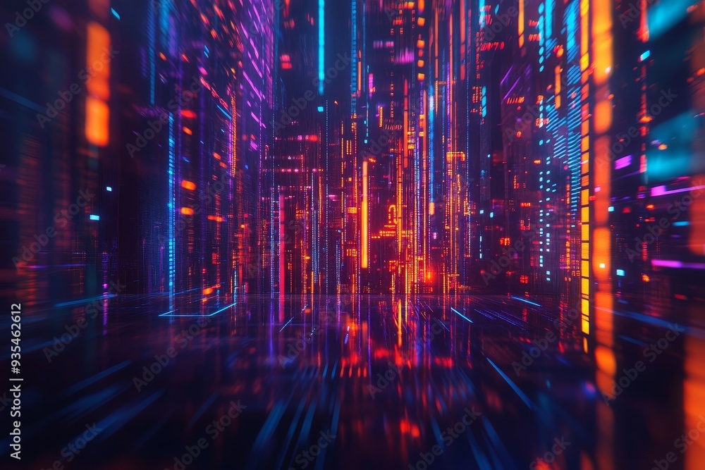 Poster an image of data is displayed on a dark blue background with glowing lines and dots.
