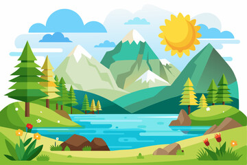 Obraz premium Picturesque Mountain Landscape with Lake and Sunny Sky