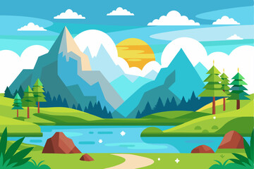 Mountainous Landscape with River and Forest