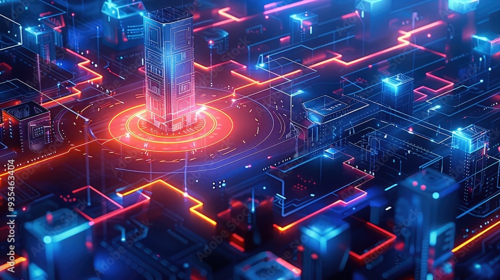 Poster a conceptual illustration of ai-driven cybersecurity systems protecting digital infrastructures from