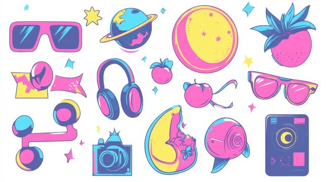 Sticker set, Stencils of the objects that characterize 90s style.
