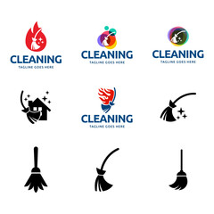 Set of Home Cleaning Services Logo Design Vector. Cleaning broom logo design.