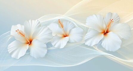 Obraz premium With translucent flowers and blue and orange colors, these abstract botanical wall art panels have a botanical theme